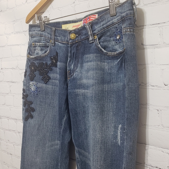 7FAM Sz 28 Floral & Rhinestone Embellished Jeans - Picture 7 of 16